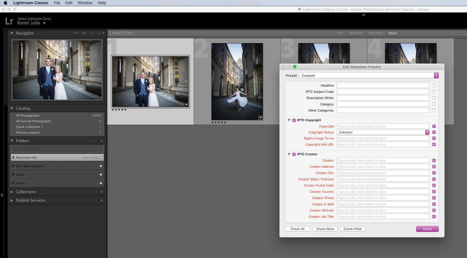 Screenshot of IPTC Image License Metadata boxes in adobe Lightroom