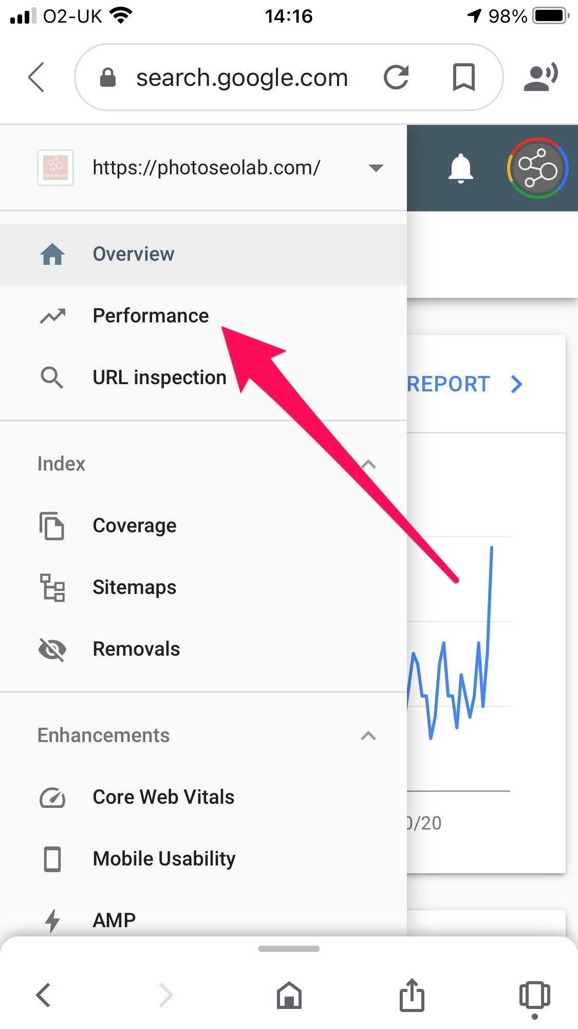 screenshot of options page within Google Search Console