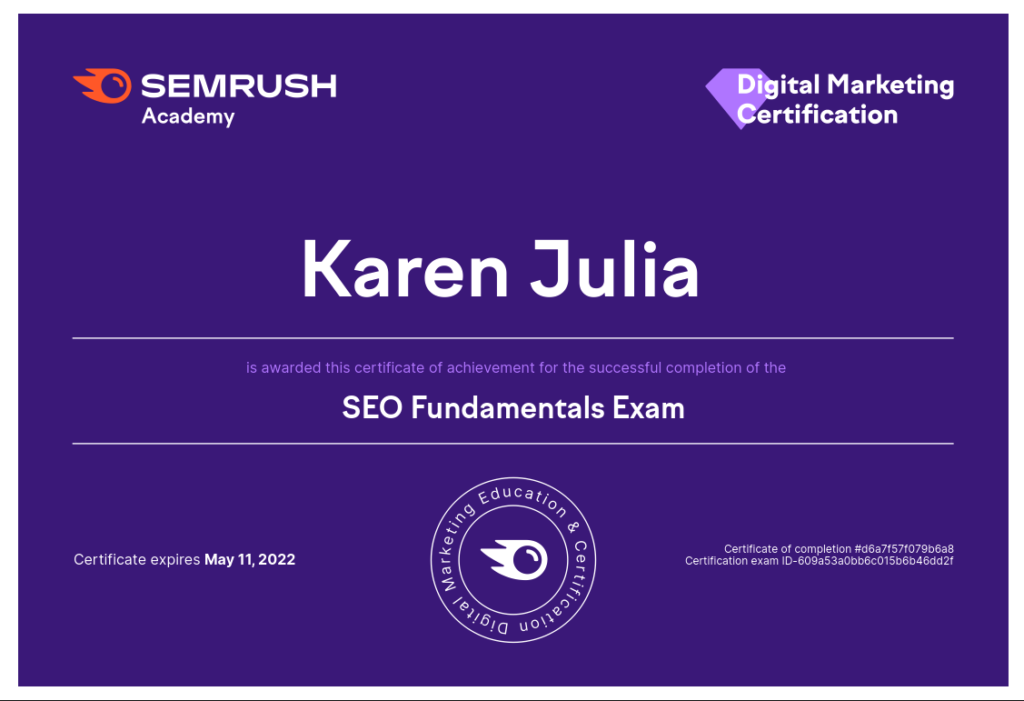 SEMRUSH academy digital marketing certification